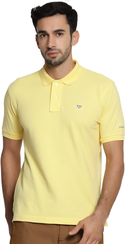 peeppal Solid Men Polo Neck Yellow T-Shirt