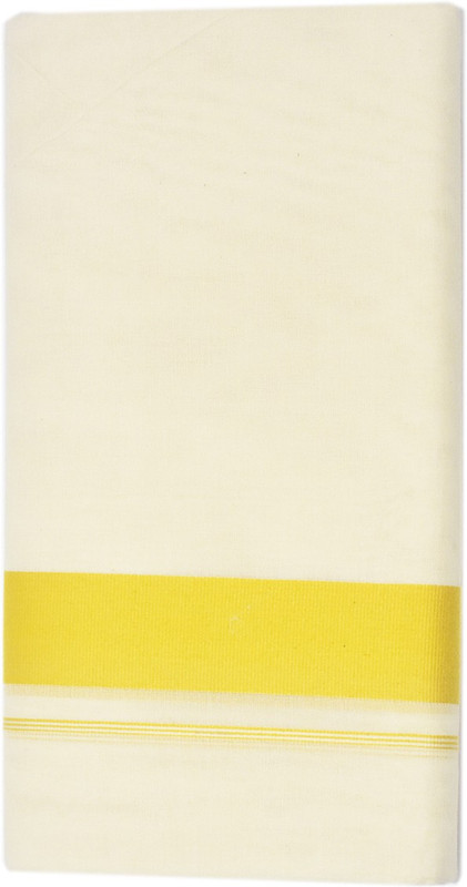 vaishnavi fashion Pure Balaramapuram Beige/Kodi Mundu/Dhoti with Bright Yellow Border. Woven Men Dhoti