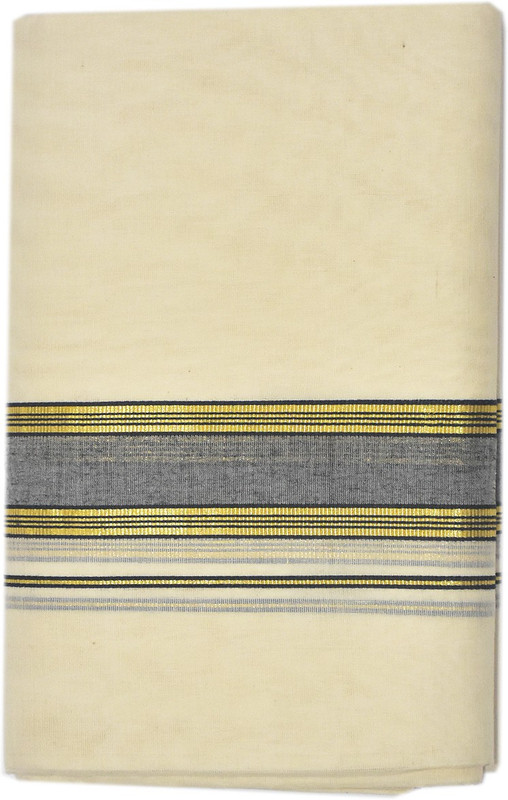 vaishnavi fashion Pure Balaramapuram Beige/Kodi Mundu/Dhoti with Black Lined Woven Men Dhoti