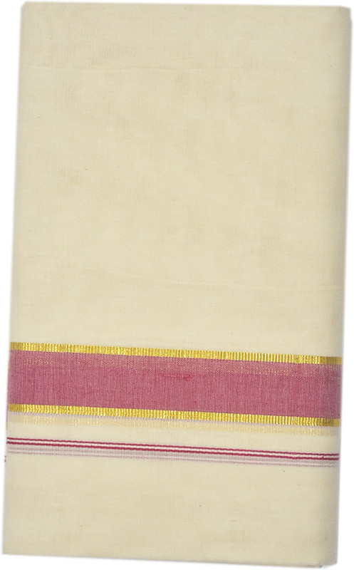 vaishnavi fashion Pure Balaramapuram Beige/Kodi Mundu/Dhoti with Maroon and Golden Lined Jerry Border. Woven Men Dhoti