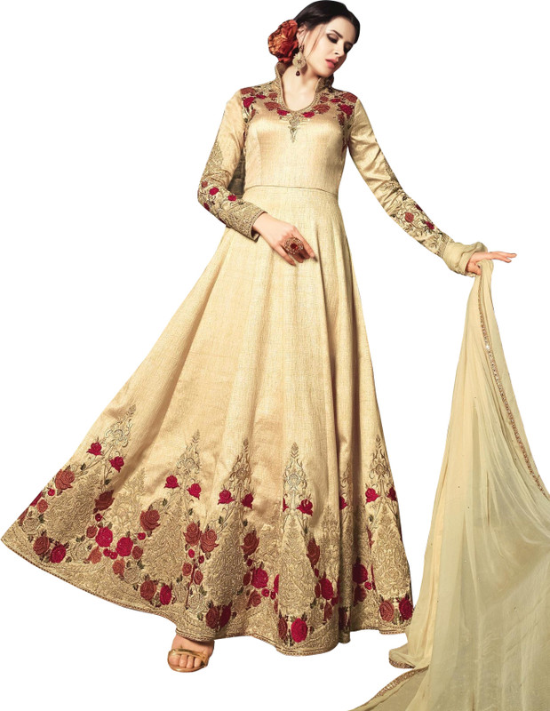 sanskriti designers Silk Embroidered Salwar and Dupatta Material(Semi Stitched)
