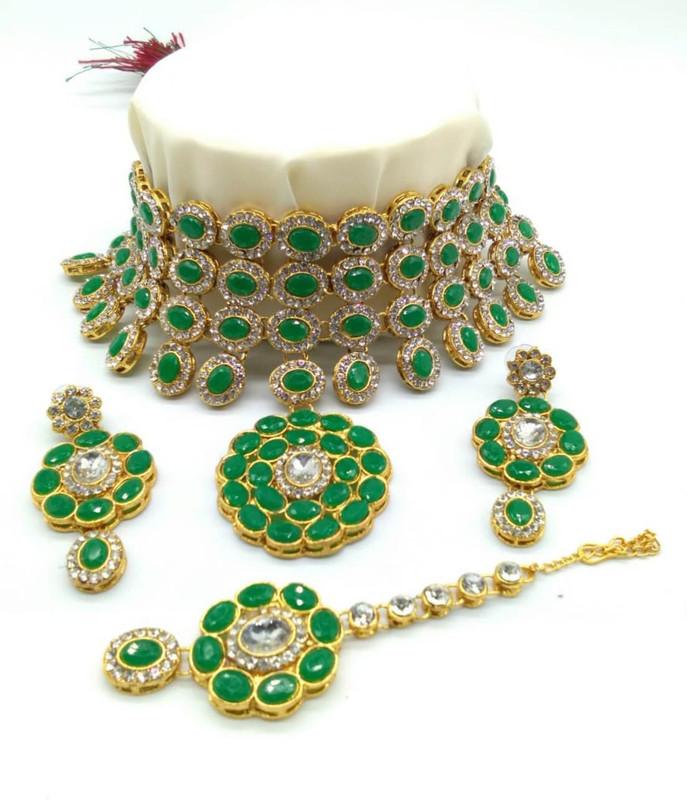 abdur raheem jewellers Stone Jewel Set(Green)