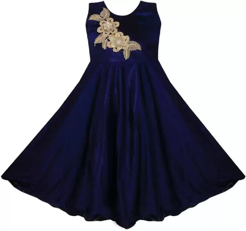 haxilon Girls Maxi/Full Length Party Dress(Dark Blue, Sleeveless)