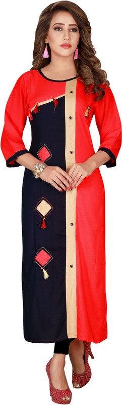 creative creation Casual Solid Women Kurti(Pink, Black)