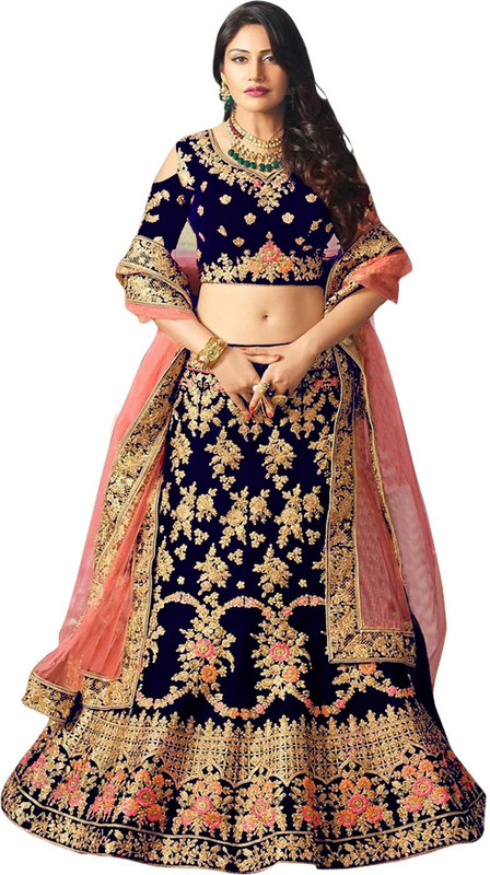 westcoaston Embroidered Semi Stitched Lehenga, Choli and Dupatta Set(Blue)