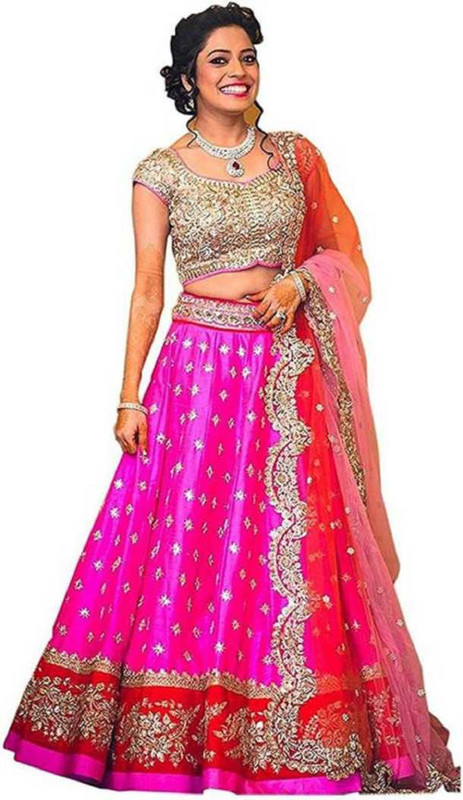 pragati creation Embroidered Semi Stitched Ghagra, Choli, Dupatta Set(Pink)