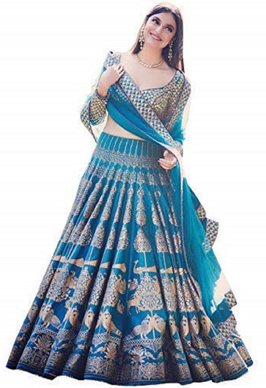 havilla fashion Embroidered Semi Stitched Lehenga Choli(Blue)