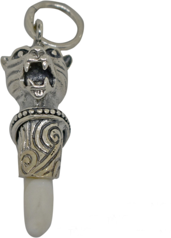 strings Sterling Silver Lion Head Carved Synthetic Elephant Teeth Pendant Silver Sterling Silver Pendant