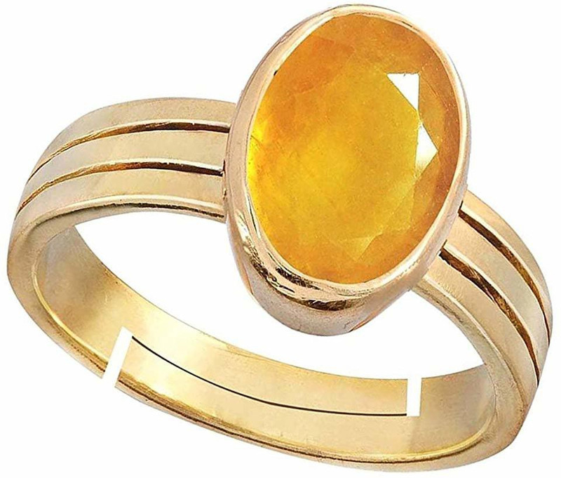 rs gemsexport RS JEWELLERS Certified Yellow Sapphire Pukhraj 6.35 ratti Panchdhatu Gold Plating Astro Pendant for Men & Women Brass Sapphire Gold Plated Ring