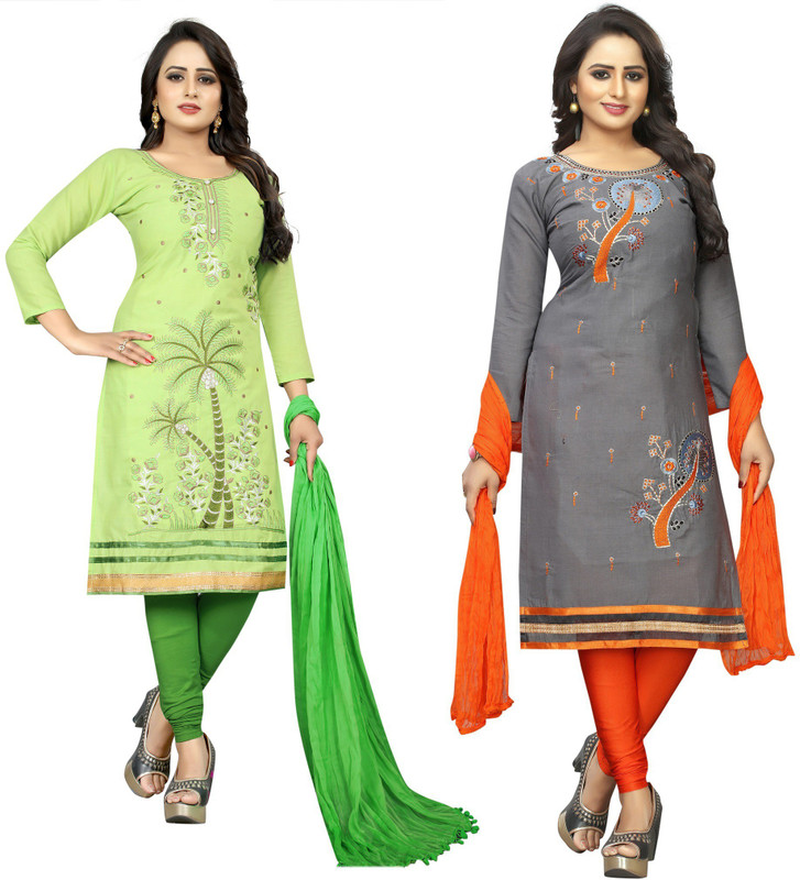 vetrokart Cotton Blend Embroidered Salwar Suit Material(Semi Stitched)