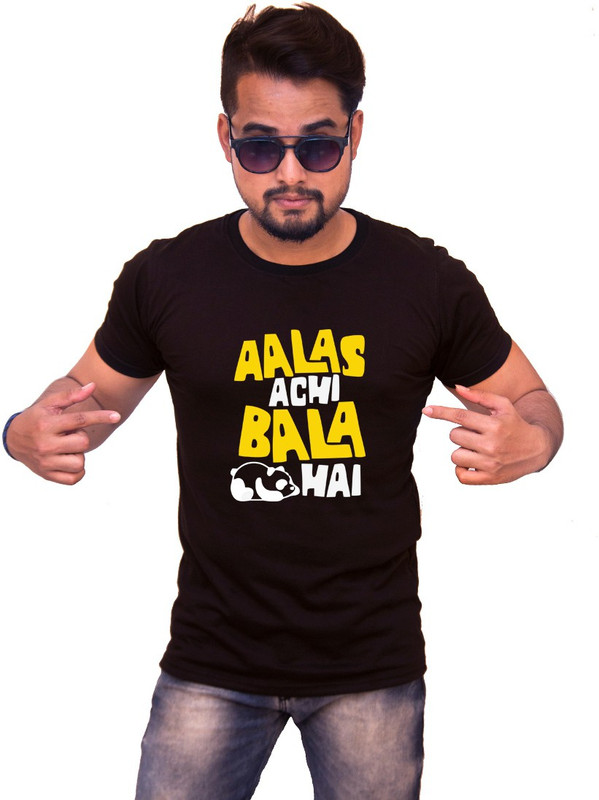 bong tees Typography Men Round Neck Black T-Shirt