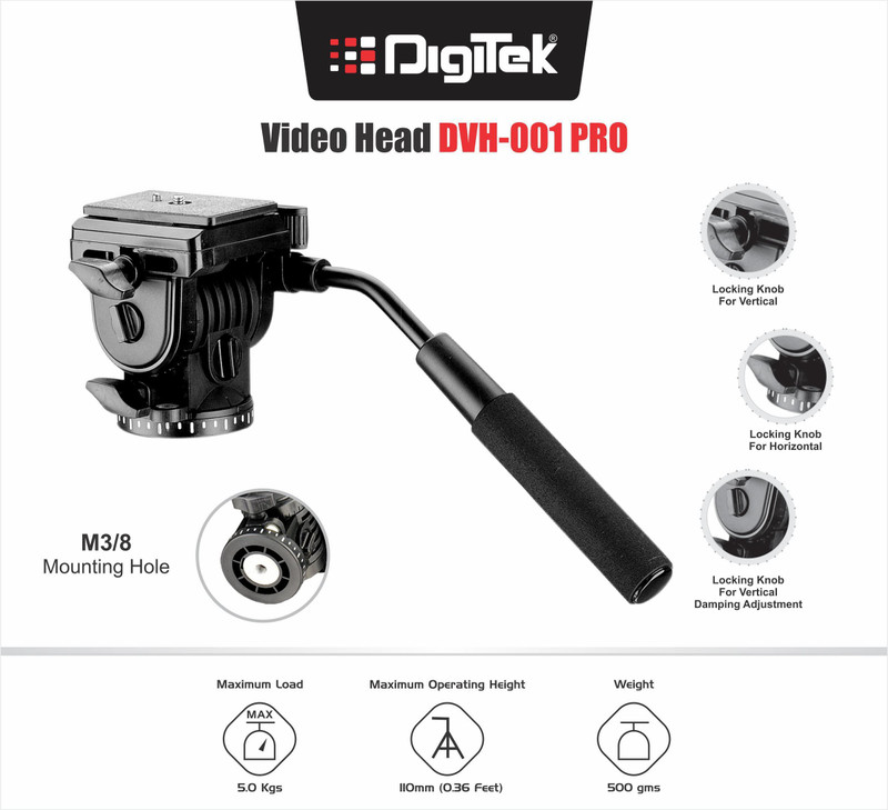 Digitek DVH-001PRO Tripod Ball Head(Black, Supports Up to 5000 g)