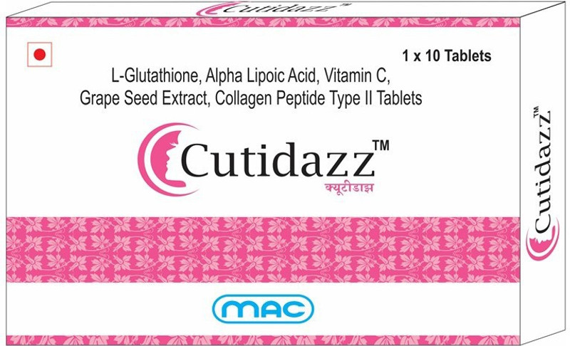 cutidazz GLUTATHIONE, COLLAGEN PEPTIDE II, GRAPE SEED EXT. & VITAMIN C(10 Tablets)
