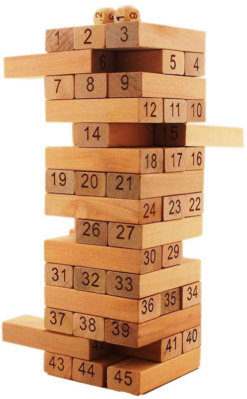 kashti toys and games Multi Coloured 51 Pcs Blocks 4 Dices Wooden Numbered Building Board Game