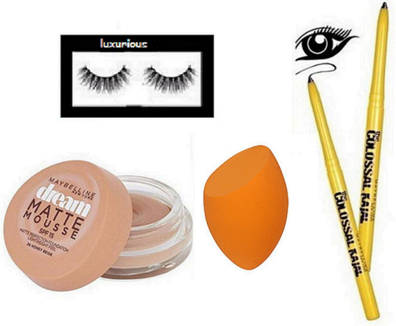 luxurious eyelashes & dream matte mousse spf 15,puff,liner(5 Items in the set)