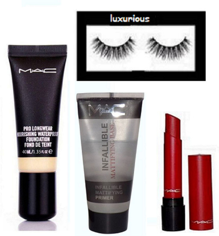luxurious eyelashes & mac pro long wear foundation,infallible pirmer,liptensity lipstick(4 Items in the set)