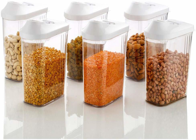 machak Machak  - 1100 ml Plastic Grocery Container, Tea Coffee & Sugar Container, Spice Container, Fridge Container(Pack of 6, White)