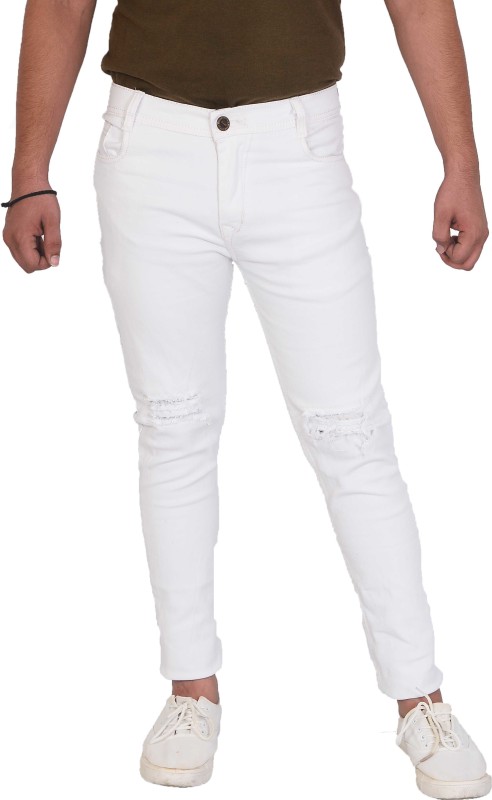 white knee cut jeans