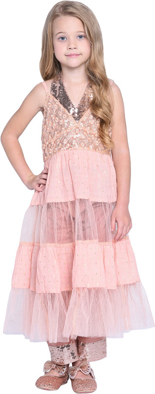 wondermom Girls Festive & Party Ethnic Jacket, Kurta and Pallazo Set(Pink Pack of 3)