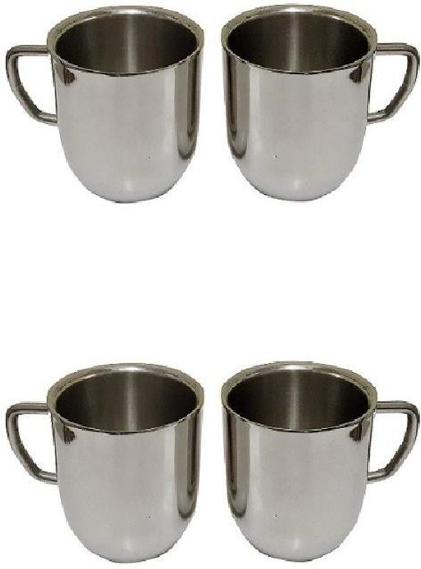 abhyaasa Set of 4 Double Walled Mirror Polish Heavy Gauge Steel Coffee, Tea,OR Milk Capacity 150ML Stainless Steel Mug(150 ml, Pack of 4)