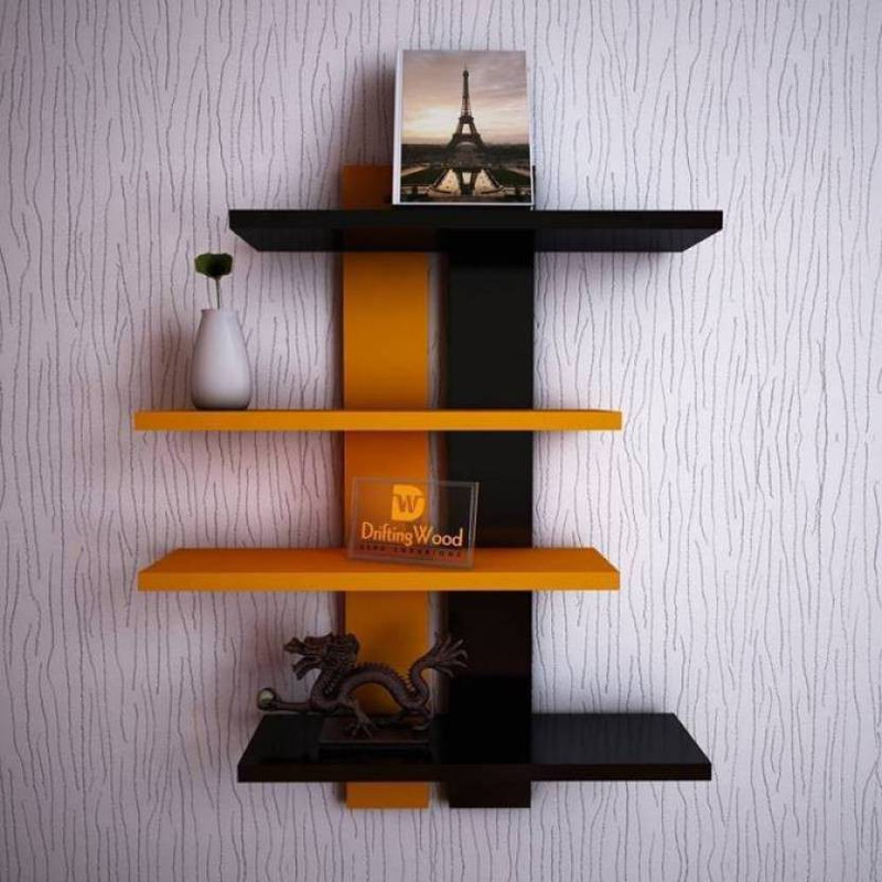 classiconline wooden wall stand Wooden Wall Shelf(Number of Shelves - 4, Orange, Black, Multicolor)