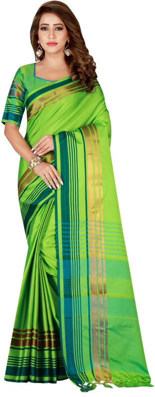 4jstar Embroidered Fashion Cotton Rayon Blend Saree(Light Green)
