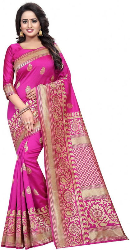 mwindfall fashion Woven Bollywood Cotton Silk Saree(Pink)