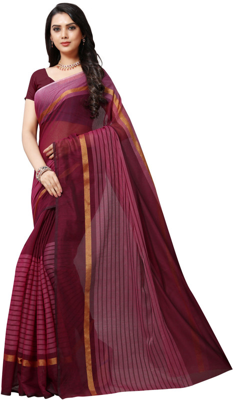 sarngin boutique Striped Guntur Polycotton Saree(Purple)