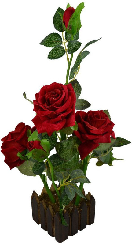 kaykon Artificial Rose Flowers Natural Looking Flower Plant With Pot -12 inch/30cm Red Rose Artificial Flower  with Pot(12 inch, Pack of 1)