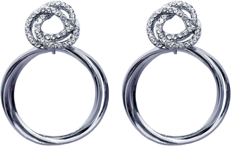 htkraft Htkraft Silver Plated Stylish Hoops Earrings For Women and Girl Crystal Metal, Steel Hoop Earring, Stud Earring
