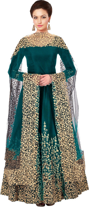 ethnic yard Silk Embroidered Salwar and Dupatta Material(Semi Stitched)