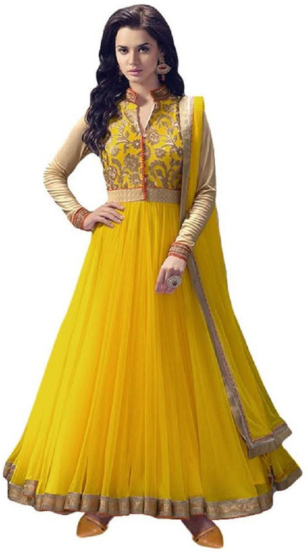 sereneva sales Cotton Blend Embroidered Gown/Anarkali Kurta & Bottom Material(Unstitched)