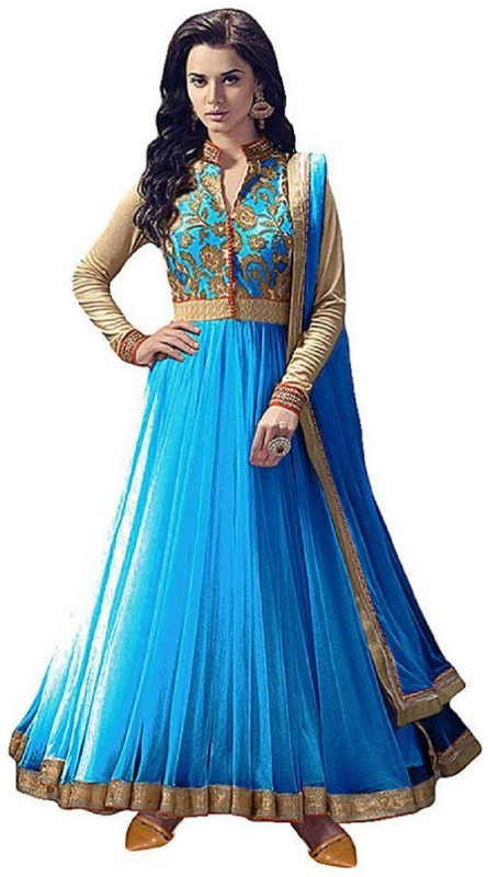 sereneva sales Cotton Blend Self Design, Embroidered Salwar Suit Material(Semi Stitched)