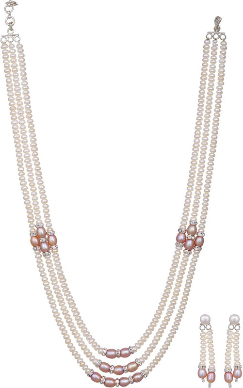poojithajewellers Mother of Pearl, Silver Jewel Set(White, Pink)