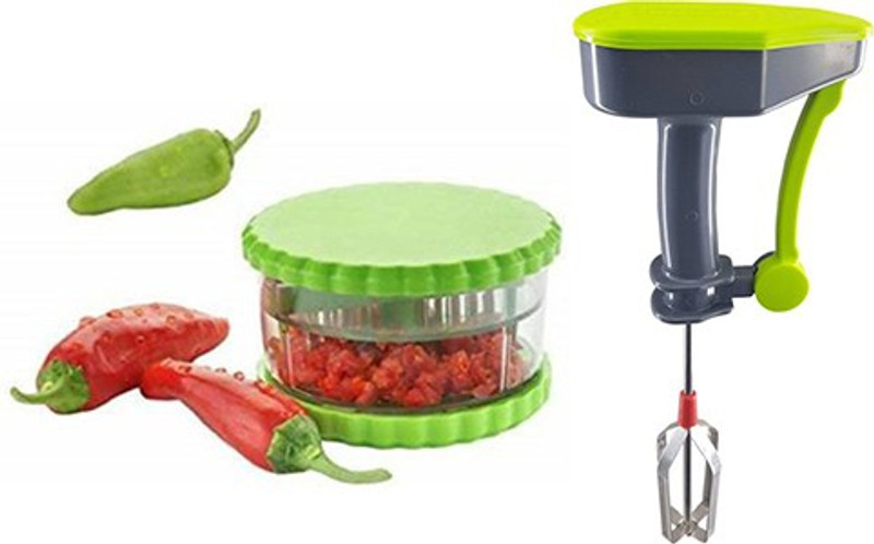 qikksecommerce Q10 - 123 Multi Crusher Chilly Cutter and Hand Beater Multicolor Kitchen Tool Set(Multicolor)