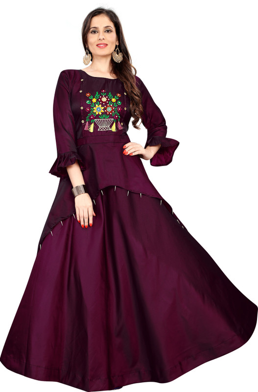 aadhiya impex Festive & Party Embroidered Women Kurti(Purple)