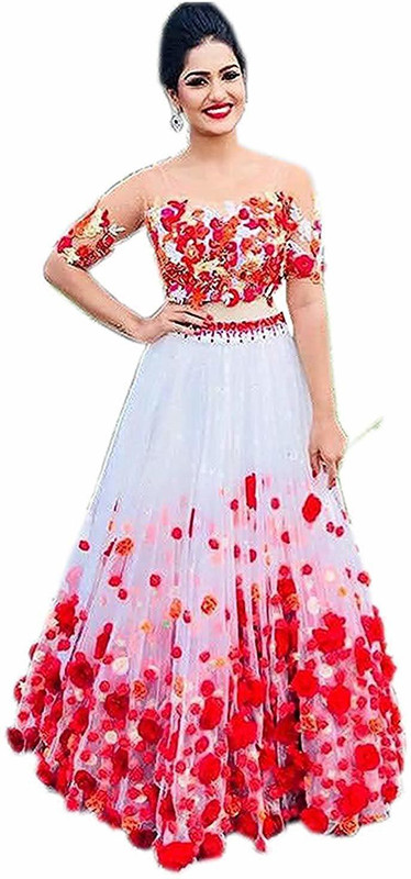 d m fab Solid, Self Design Semi Stitched Lehenga Choli(Red)