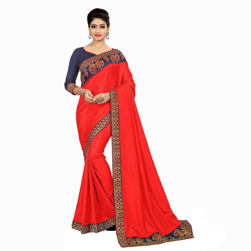 DELIZIA Self Design Fashion Silk Blend Saree(Red)