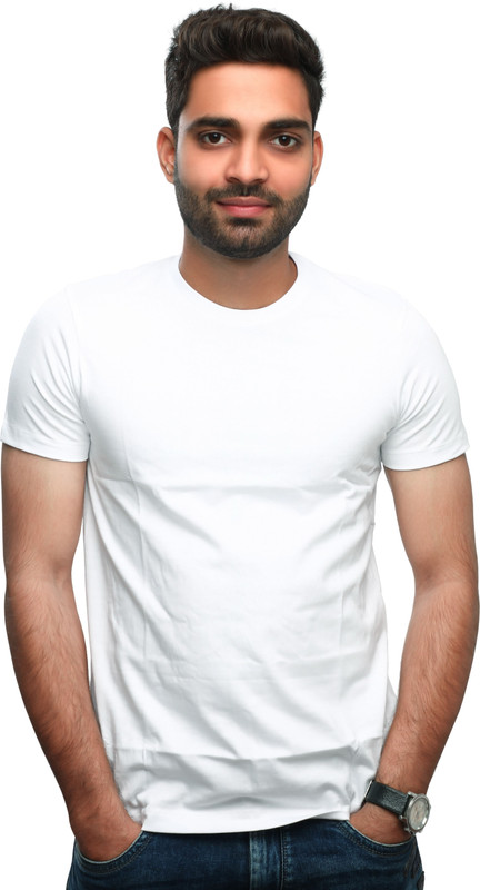 wearbin Solid Men Round Neck White T-Shirt
