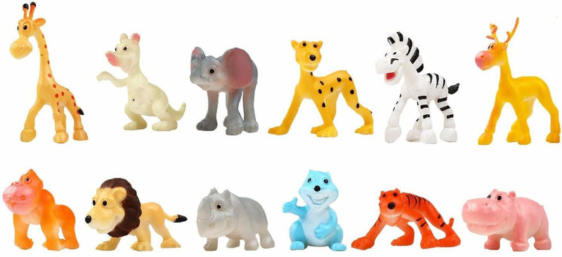 SAM Cartoon Animals, Wild Animals, Jungle ,Zoo Animal 12 Pcs set of Toy 6(Multicolor)