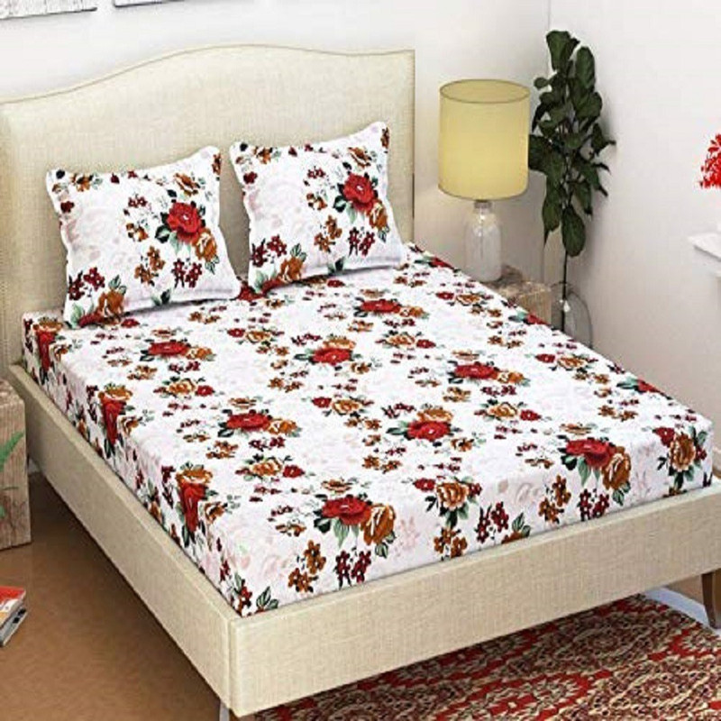 macheraon 150 TC Cotton Double Printed Bedsheet(Pack of 1, White)
