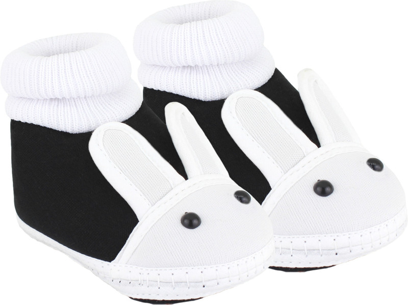 Neska Moda Rabbit 6 To 18 Month Baby Booties(Toe to Heel Length - 12 cm, White, Black)