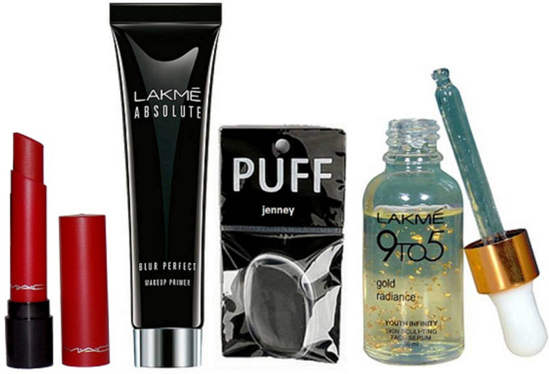 jenney Silicon Puff & Absolute Blur Perfect primer & 9 To 5 Face Serum & Lipstick(4 Items in the set)