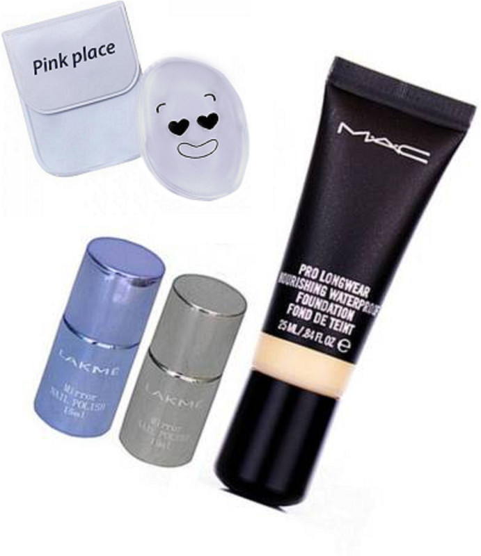 pink palace Silicon Puff & pro longwear Foundation, Mirror Nail Polish 2(4 Items in the set)