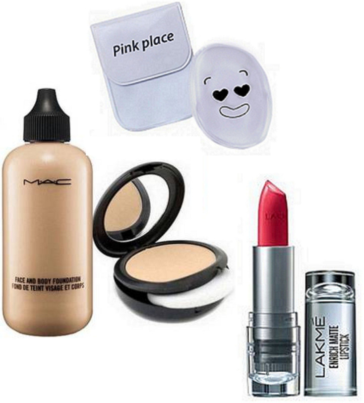pink palace Silicon Puff & face and body foundation, compact,enrich lipstick(4 Items in the set)