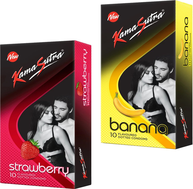 Kamasutra BANANA_STRAWBERRY Flavour Condom Condom(Set of 2, 20 Sheets)