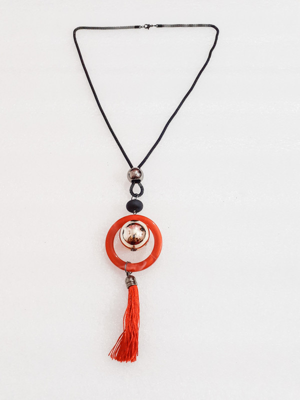 cutieans Cutieans Black Chain with Red Pendant with metallic ball in the center Metal Chain