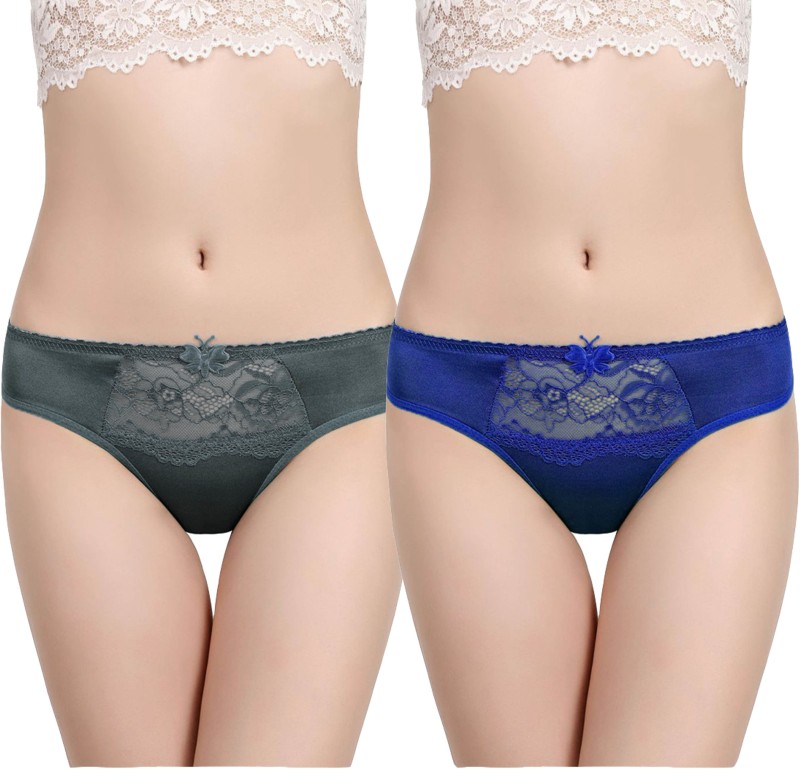Ms.Lingies Women Hipster Grey, Blue Panty(Pack of 2)