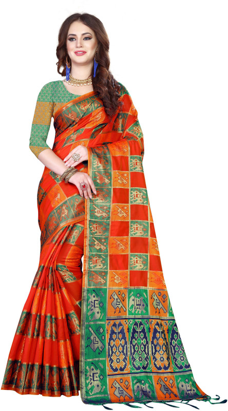 4jstar Printed, Digital Print Kanjivaram Silk Blend, Jacquard Saree(Blue)