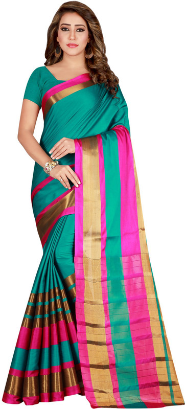 4jstar Solid Fashion Cotton Silk Saree(Green)